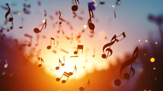 Musical Notes Falling at Sunset