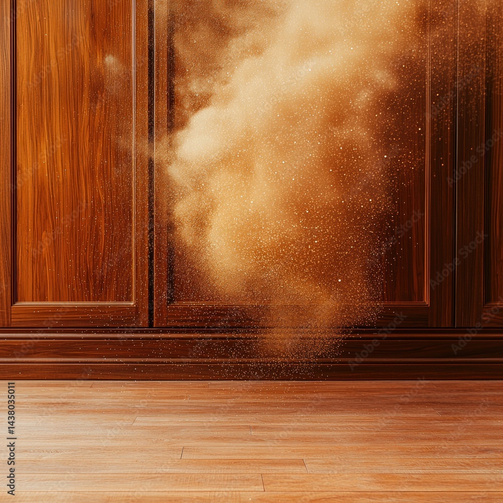 Aufkleber rustic wooden floor with a dust bomb creating a unique and atmospheric setting for photography