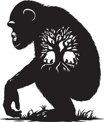 Chimpanzee black and white silhouette vector
