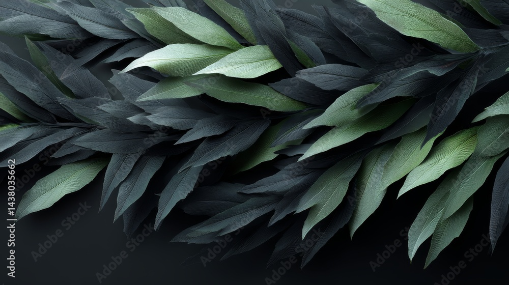 Aufkleber Dark green foliage creates a striking pattern against a flat surface, leaving ample space on the left for text or branding elements to enhance visual appeal