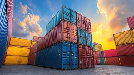 Fototapeta premium Containers in shipping yard, shipping port. 