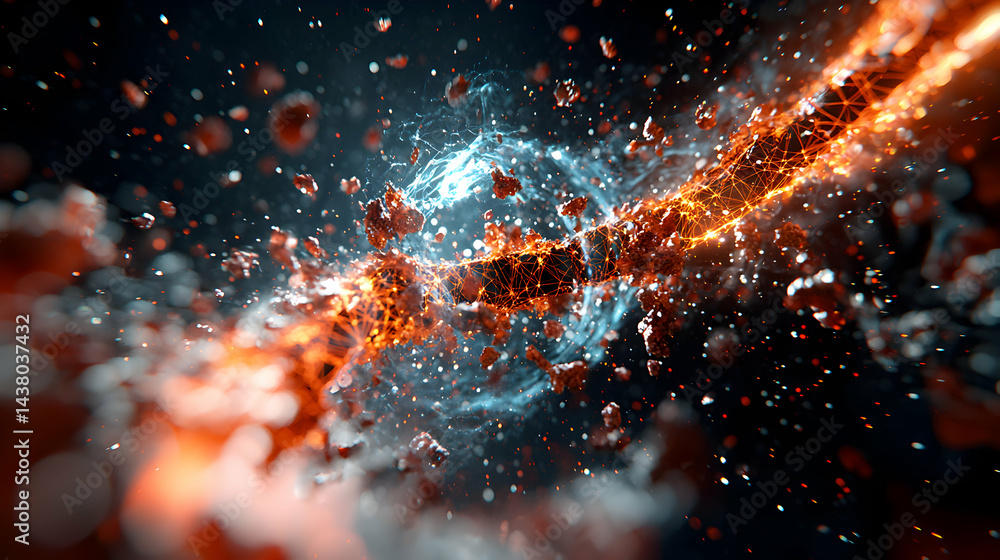 Poster abstract artwork depicting a cosmic event with glowing particles. suitable for sci-fi projects or da