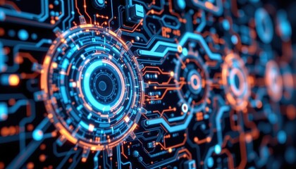 Obraz premium Futuristic Abstract Technology Circuit Design with Glowing Elements