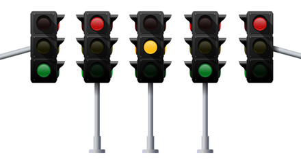 realistic traffic lights with glowing   lights  set vector illustration