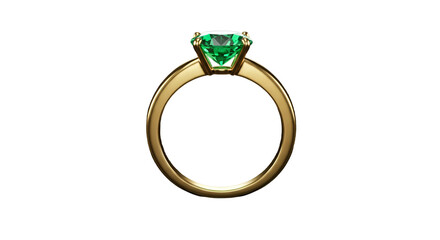 Gold Ring with Green Gemstone on Transparent Background