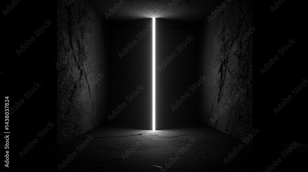 Poster a black and white image of a room with a light source in the center.