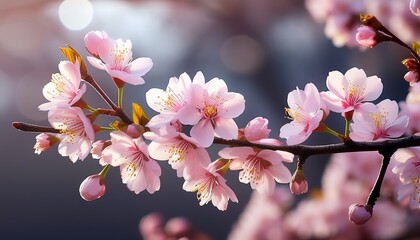 Obraz premium pink cherry blossoms branch spring flowers
