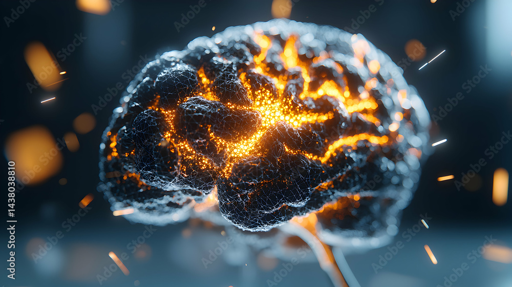 Poster an artistic rendering of a brain with glowing neural pathways. perfect for science technology or edu