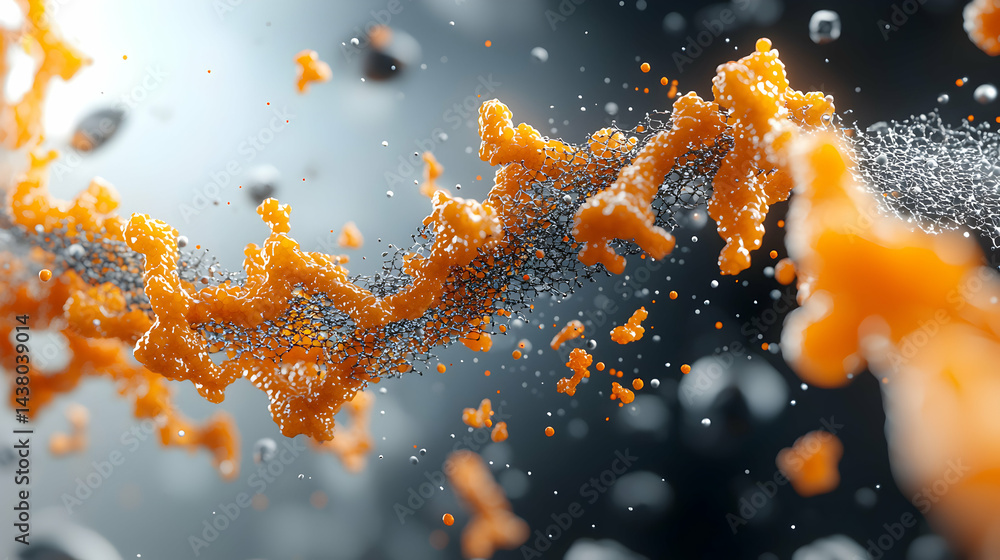 Poster an abstract image showing a network of molecules in an organic or biological setting. possibly relat