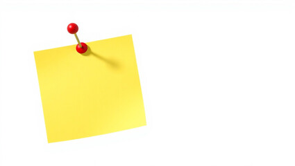 A yellow sticky note pinned to a white background with a red push pin casting a slight shadow on the paper created with generated ai