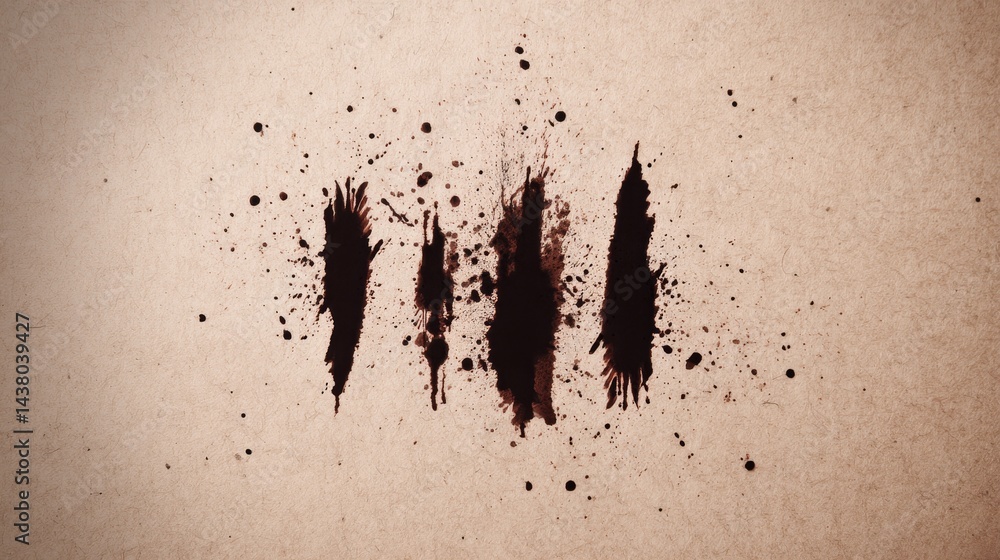 Poster Dark ink splashes and splatters create an artistic effect on a light neutral background, allowing for creative expansion and additional content placement