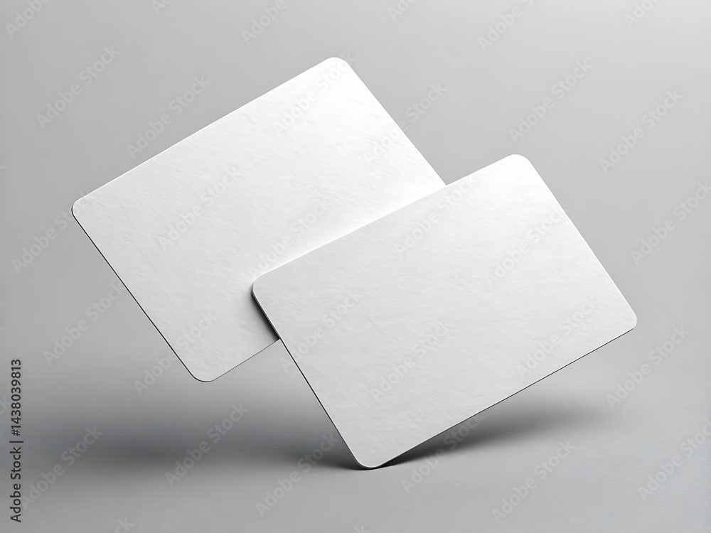 Poster Two blank white cards overlapping each other on a light gray background in a studio setting mockup style