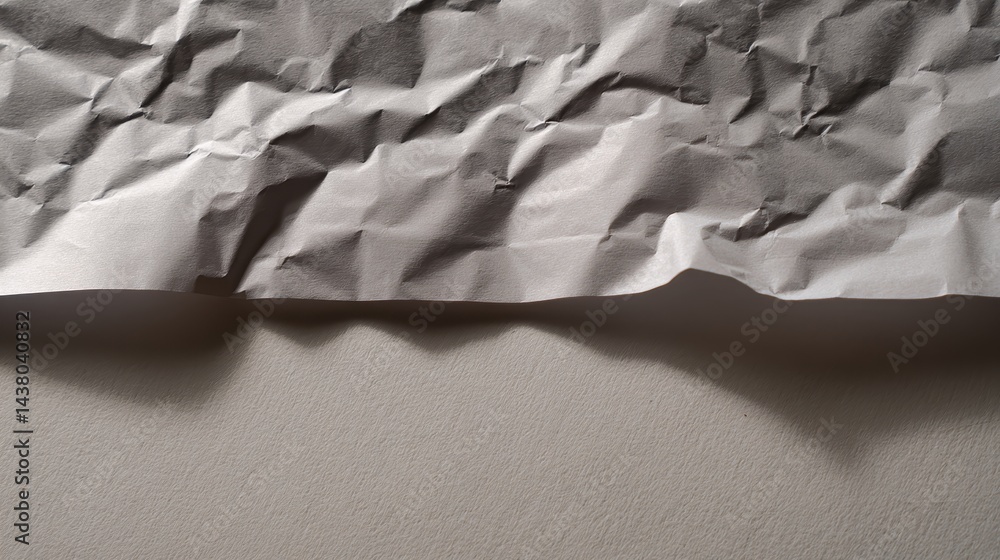 Poster wrinkled ivory tracing paper is showcased from above, displaying deep creases and strong side lighti