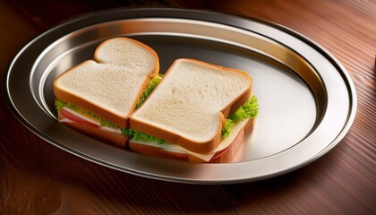 a tray with a modest meal of white bread sandwich