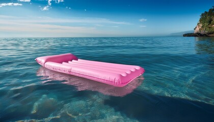 pink inflatable mattress drifting on the water surface