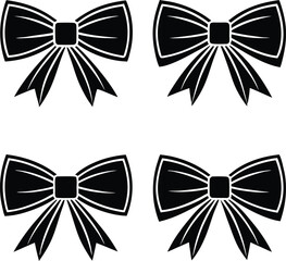 Four Black Bow Icons Isolated on White Background