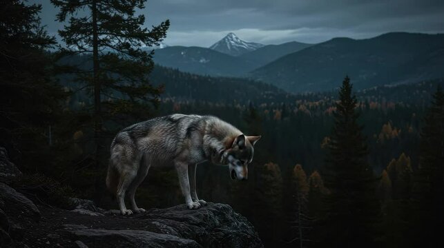 Realistic Wolf Howling in Mountain Landscape
