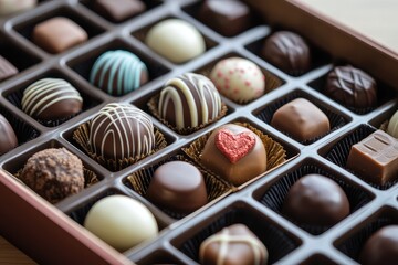 Assorted Belgian pralines and truffles in gift box perfect for love