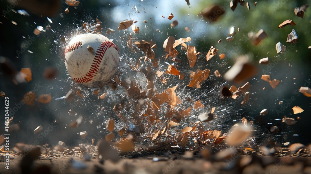 Poster A fastball punches through a window, frozen in a cloud of shards and chaos