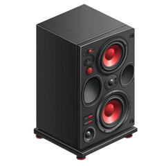 Obraz premium Sound Symphony: A meticulously rendered isometric image of a sleek black speaker with striking red speakers, ready to amplify the rhythm.