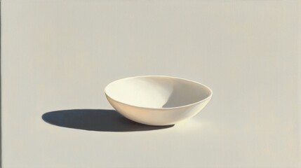 Fototapeta premium A white bowl sits on a light gray background, casting a shadow on the surface below.