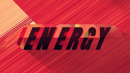 A bold red poster with the word 'ENERGY' in sharp geometric typography, with dynamic diagonal lines in the background 
