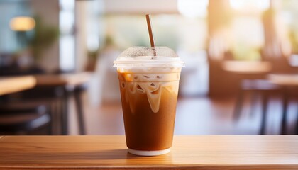 frosty iced coffee in a disposable cup modern and clean aesthetic