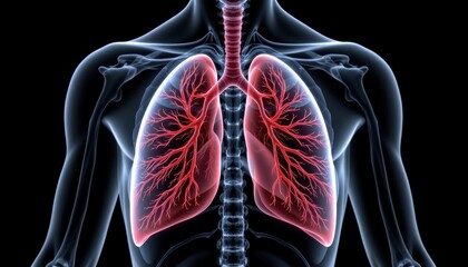 Detailed Human Lung Anatomy Illustration with Vascular Structures