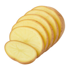 Sliced Potato Stack: Raw Vegetable, Light Brown Skin, Creamy Interior, Isolated on Transparent Background.