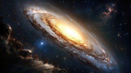 Fototapeta premium Bright spiraling galaxy stretches across the sky as a person waits quietly below