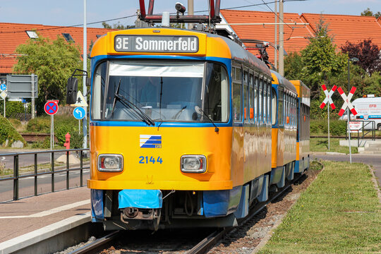 Leipzig, Germany - September 4, 2012: LVB Leipziger Verkehrsbetriebe Tatra T4D-M1 tram