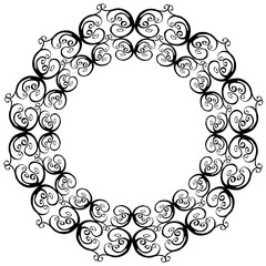 Black round frame with beautiful abstract pattern on white background