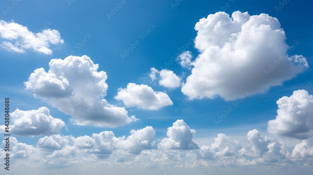 Leinwandbilder a wide-angle view reveals a calm sky adorned with fluffy clouds drifting in a soft blue backdrop, of