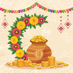 Akshaya Tritiya Indian Festival Greeting Card Illustration With Garland 

