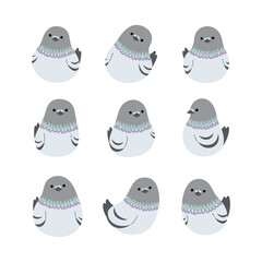 Pigeon 5 cute on a White background, vector illustration.