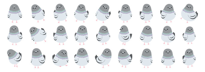 Pigeon Collection 1 cute on a White background, vector illustration.
