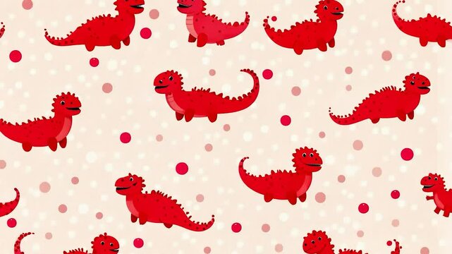 Cute red dinosaur pattern on light beige background