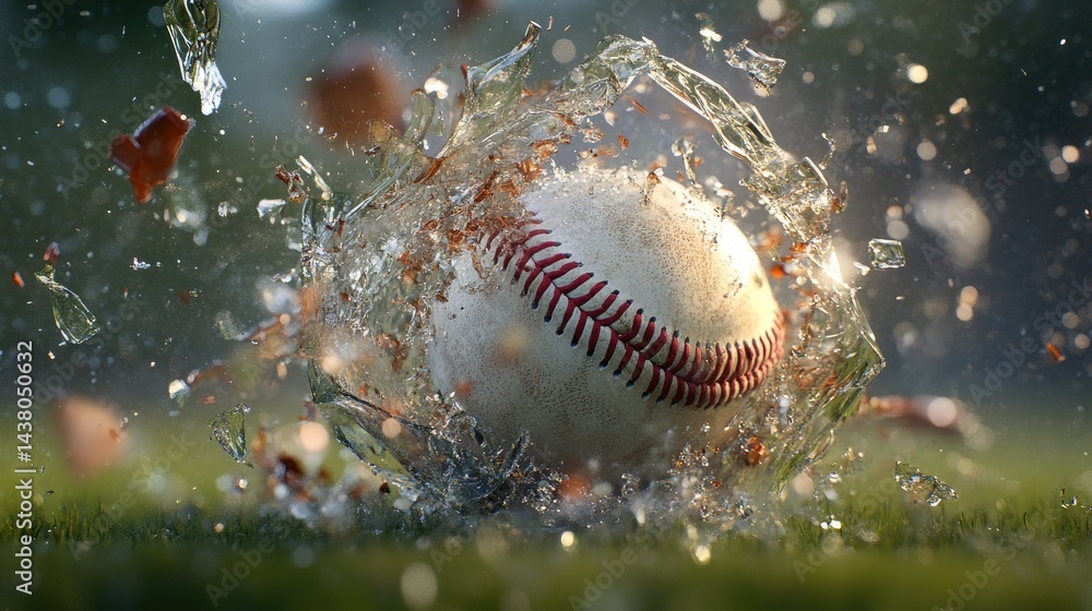 Poster Glass shards explode as a baseball crashes through with unstoppable force