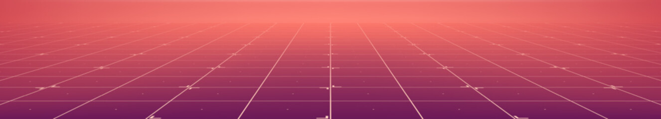 Digital grid flor. Futuristic perspective wireframe with grid line. Ultra wide technology vector background.
