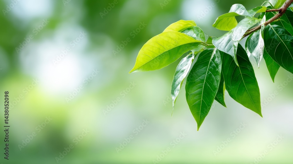 Aufkleber emerald green leaves soak in warm sunlight, casting a serene and vibrant ambiance, ideal for springt