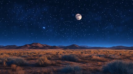 Majestic Desert Night Landscape Starry Sky Moonlit Night Scenic View Tranquil Nature Peaceful Atmosphere Serene Wilderness Breathtaking Panorama Dark 