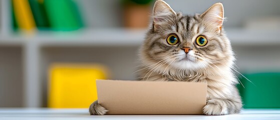 Cute cat holding a blank card