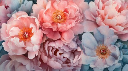 Floral Watercolor Paradise: A Symphony of Pastel Peonies