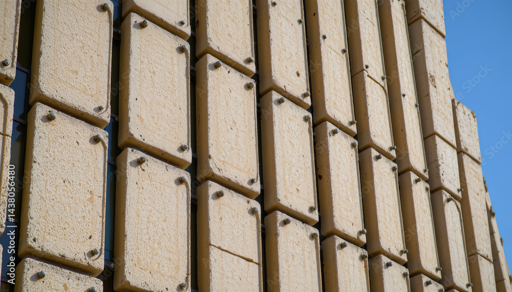 Poster textured wall with rectangular blocks creating unique architectural design