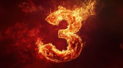 Fiery number three, inferno background, abstract design, website banner