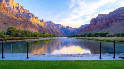 Serene Grand Canyon Riverfront View at Sunrise