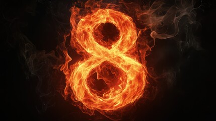 Fiery number eight, dark background, abstract design, website banner