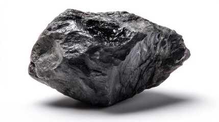 Black stone rock, product photograph of black ironite on a white background