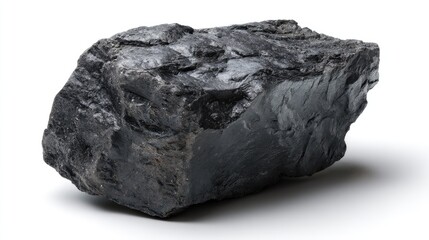 Black stone rock, product photograph of black ironite on a white background