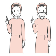 イラスト素材：感染症対策・医療用ガウンとフェイスシールドを着用したドクター・女性医師(モノトーン)